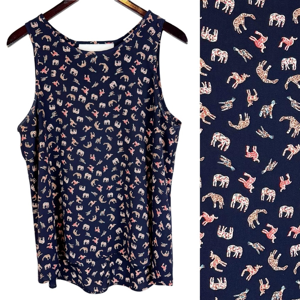 Kaileigh Navy Blue Sleeveless Top with Animal Print
